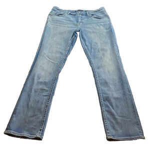 BKE Jake Straight Jeans Light Wash Blue Denim Thick Stitch Men’s 38x32 Buckle